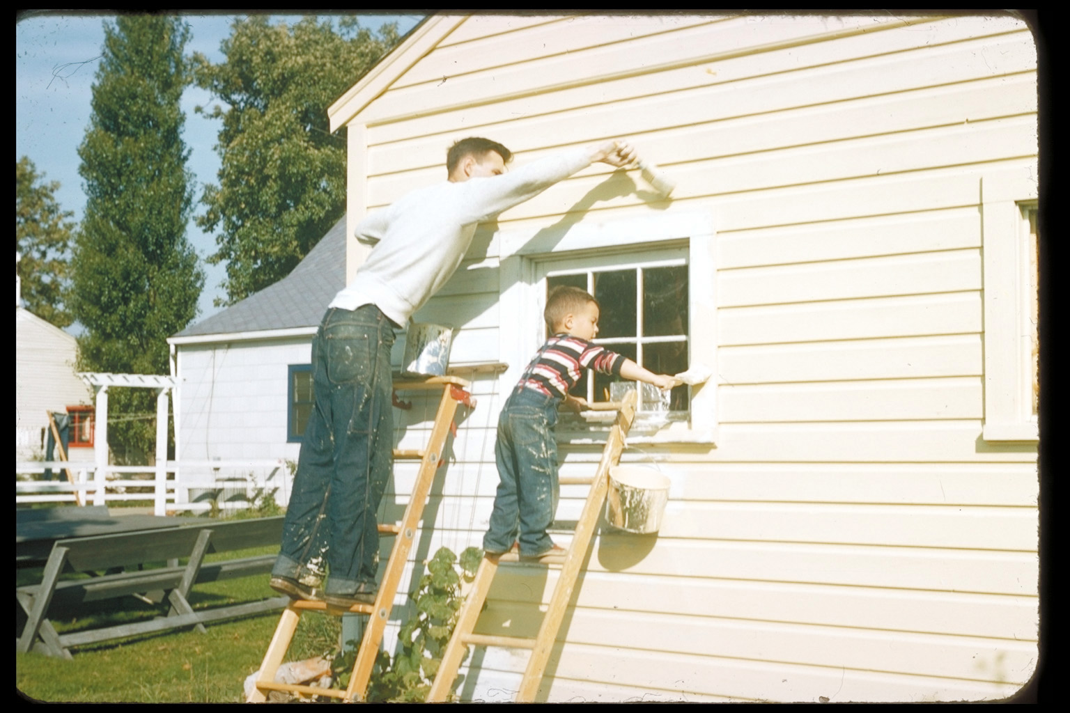 Steve painting with his dad learning that it is best not to work below someone else.