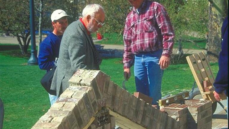 M&A Masonry Workshop, CFA Terrace, 2002. Students and Pittsburgh masons working with Danilo Guerri visiting from Ancona, Italy.