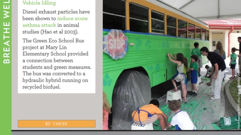slide with information about vehicle idling and diesel exhaust particles.
