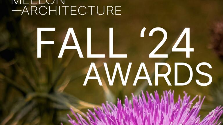 Fall 2024 Architecture Awards poster with a photo of a bright purple thistle 