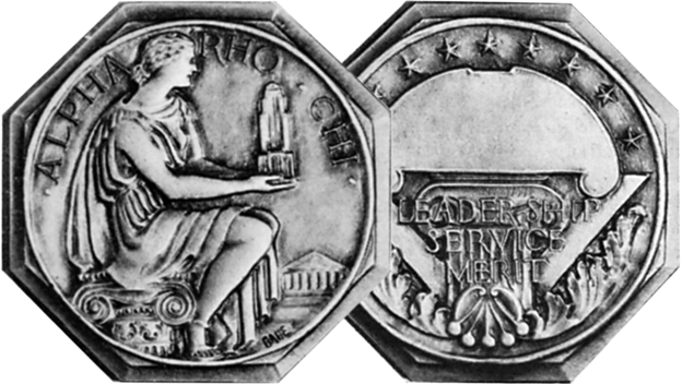 front and back image of the Bronze Alpha Rho Chi Medal