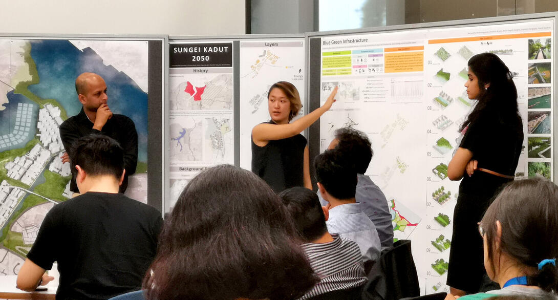 Christina Brown co-led the presentation of the final studio proposal to government officials from JTC Corporation, the Singapore Food Authority (SFA), and the Singapore Urban Redevelopment Authority (URA).