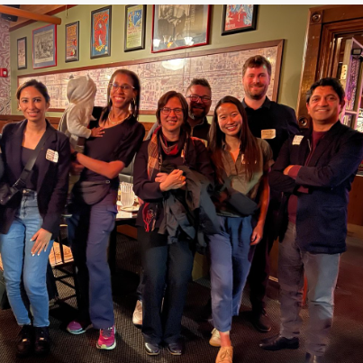 Carnegie Mellon Architecture alumni pose with head Omar Khan (right) and faculty member Erica Cochran Hameen (second from left) in Portland, Oregon.